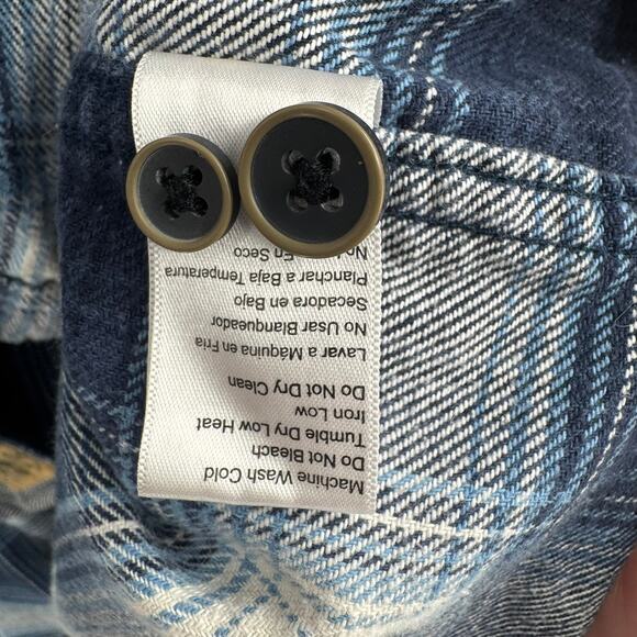 Jachs Button Down Flannel Shirt Mens XL Blue White Long Sleeve 2 Pocket - Picture 10 of 14